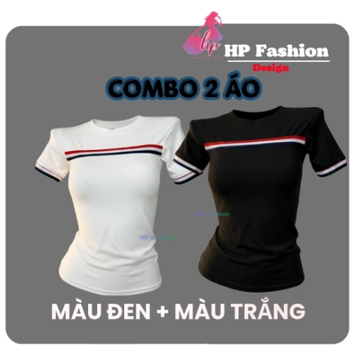 Áo thun nữ body tay ngắn viền màu chiết eo basic cổ tròn, áo phông nữ cộc tay vải cotton QC co giãn  size S M L XL 2XL 3XL có bigsize  HP104