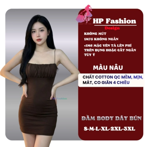 Đầm hai dây bún nhúm vòng 1 không mút ôm body  dáng ngắn  , váy kiểu trơn basic  đen đỏ xanh có bigsize vải thoáng mát mùa hè tôn dáng sang chảnh HP105