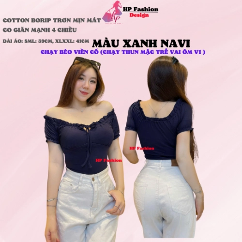 Áo thun body tay bèo ngắn nhún thun cổ vuông, áo nữ kiểu mặc được trễ vai nữ basic vải thun cotton borip trơn basic co giãn 4 chều thoáng mát thấm hút mồ hôi size S M L Xl XXL  có bigsize mùa hè HP44