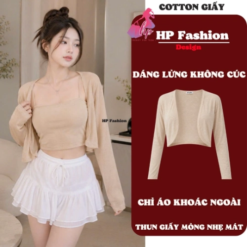 Áo khoác dáng lửng ngắn cardigan MỎNG NHẸ MÁT TRƠN , áo phối kiểu mặc bên ngoài nữ tay dài vải cotton GIẤY cao cấp co giãn có bigsize mùa hè thu đông A15