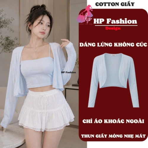 Áo khoác dáng lửng ngắn cardigan MỎNG NHẸ MÁT TRƠN , áo phối kiểu mặc bên ngoài nữ tay dài vải cotton GIẤY cao cấp co giãn có bigsize mùa hè thu đông A15