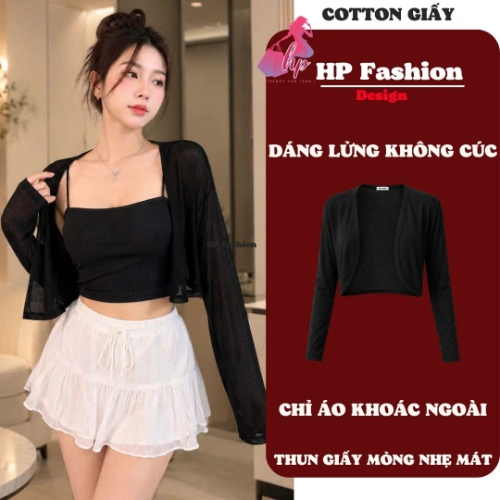 Áo khoác dáng lửng ngắn cardigan MỎNG NHẸ MÁT TRƠN , áo phối kiểu mặc bên ngoài nữ tay dài vải cotton GIẤY cao cấp co giãn có bigsize mùa hè thu đông A15