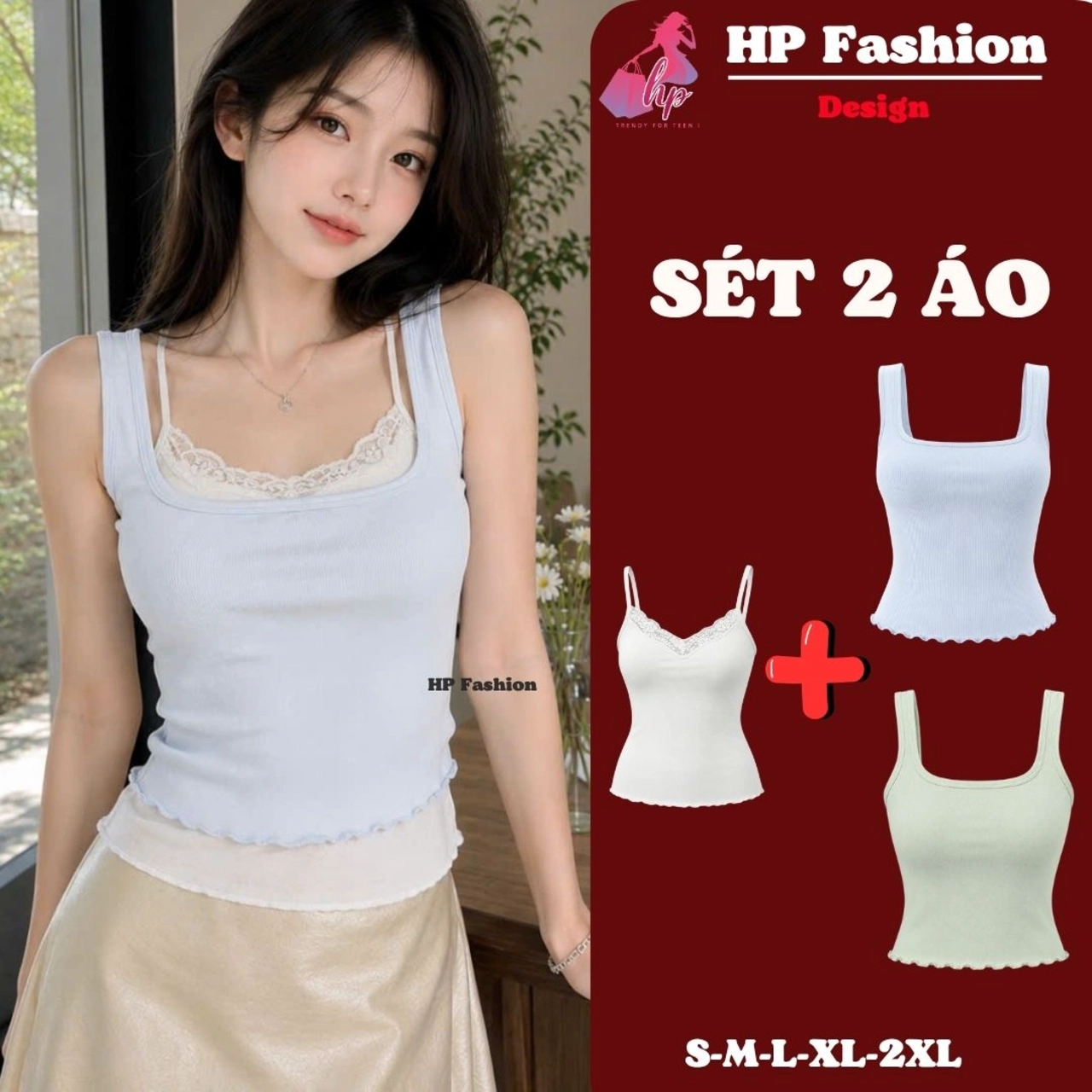 Set 2 áo ôm body, áo dây phối ren kèm áo dây bản to cho nữ vải THUN GIẤY MỎNG NHẸ mùa hè A25