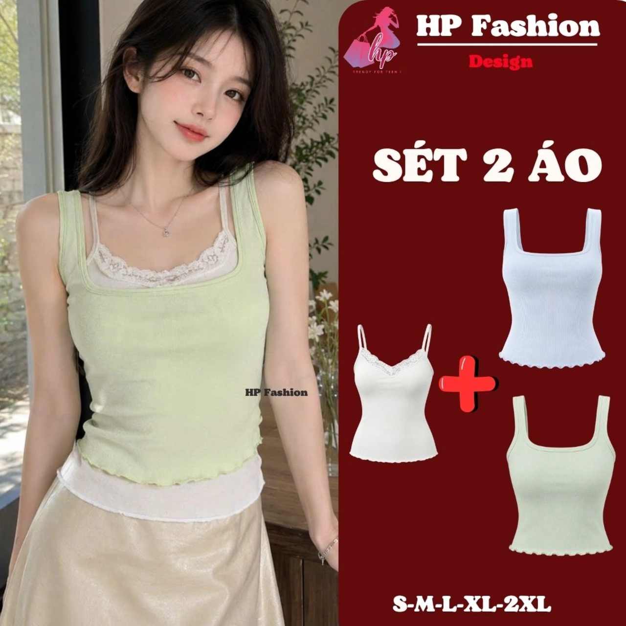 Set 2 áo ôm body, áo dây phối ren kèm áo dây bản to cho nữ vải THUN GIẤY MỎNG NHẸ mùa hè A25