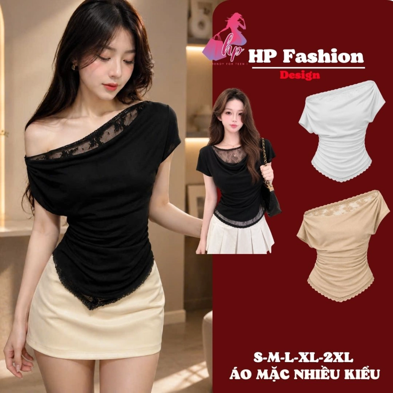 [Mặc 4 kiểu] Áo body nữ mặc bệt lệch hở vai, áo kiểu nữ vải thun giấy mỏng dễ lộ mùa hè đi biển size S M L A26