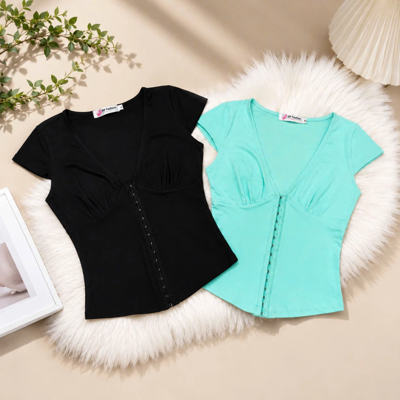 Áo cổ V ôm body nữ khuy móc cài, áo kiểu nữ tay hến vải thun cotton mịn mát giãn 4 chiều  mùa hè đi biển size S M L A29