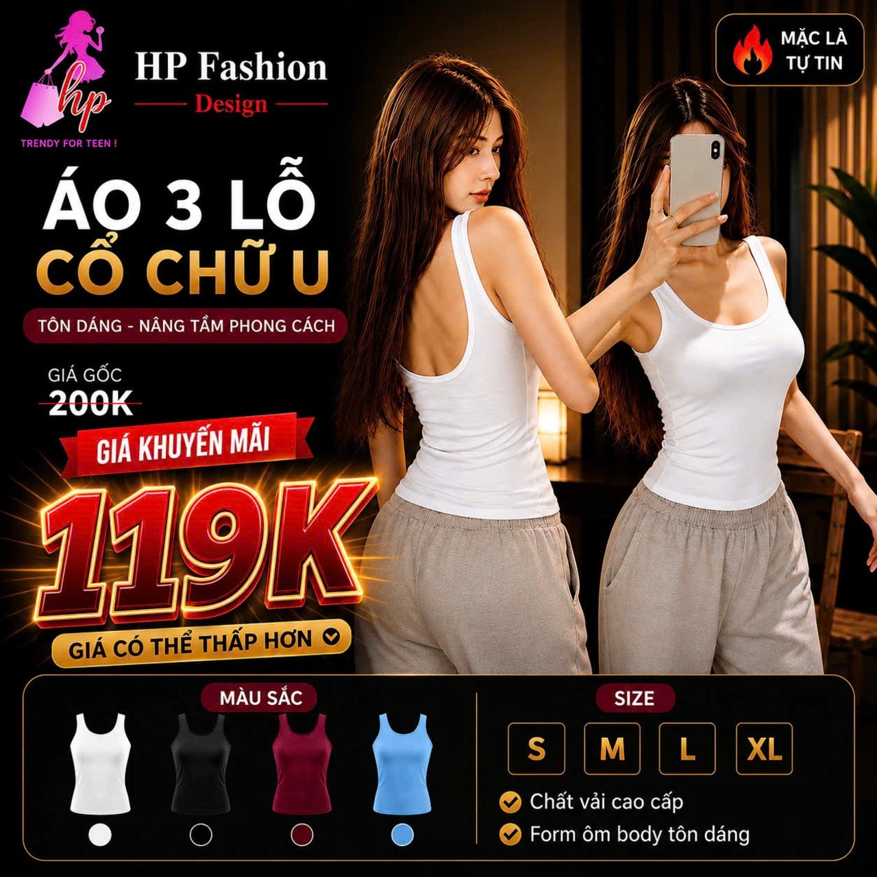 Áo 3 Lỗ hở lưng phom dài ôm body, áo 2 dây kiểu nữ cổ u mùa hè thun co giãn màu đen trắng nâu đi chơi tôn dáng sang chảnh A28