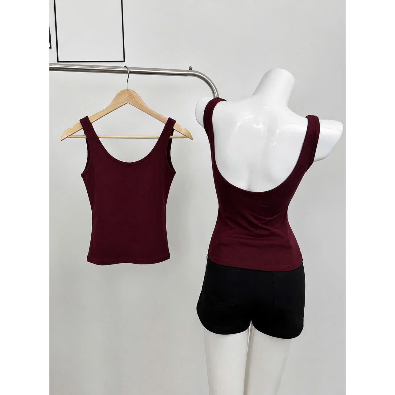 Áo 3 Lỗ hở lưng  phom dài ôm body, áo 2 dây kiểu nữ cổ u mùa hè thun co giãn màu đen trắng nâu đi chơi tôn dáng sang chảnh A28