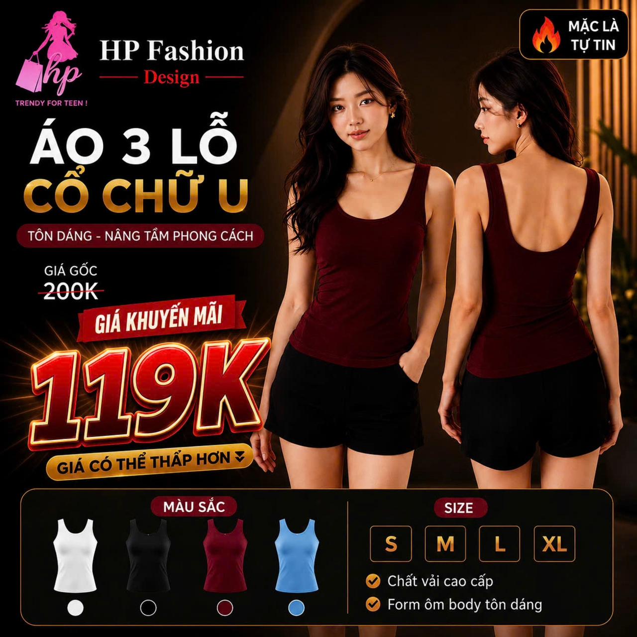 Áo 3 Lỗ hở lưng phom dài ôm body, áo 2 dây kiểu nữ cổ u mùa hè thun co giãn màu đen trắng nâu đi chơi tôn dáng sang chảnh A28