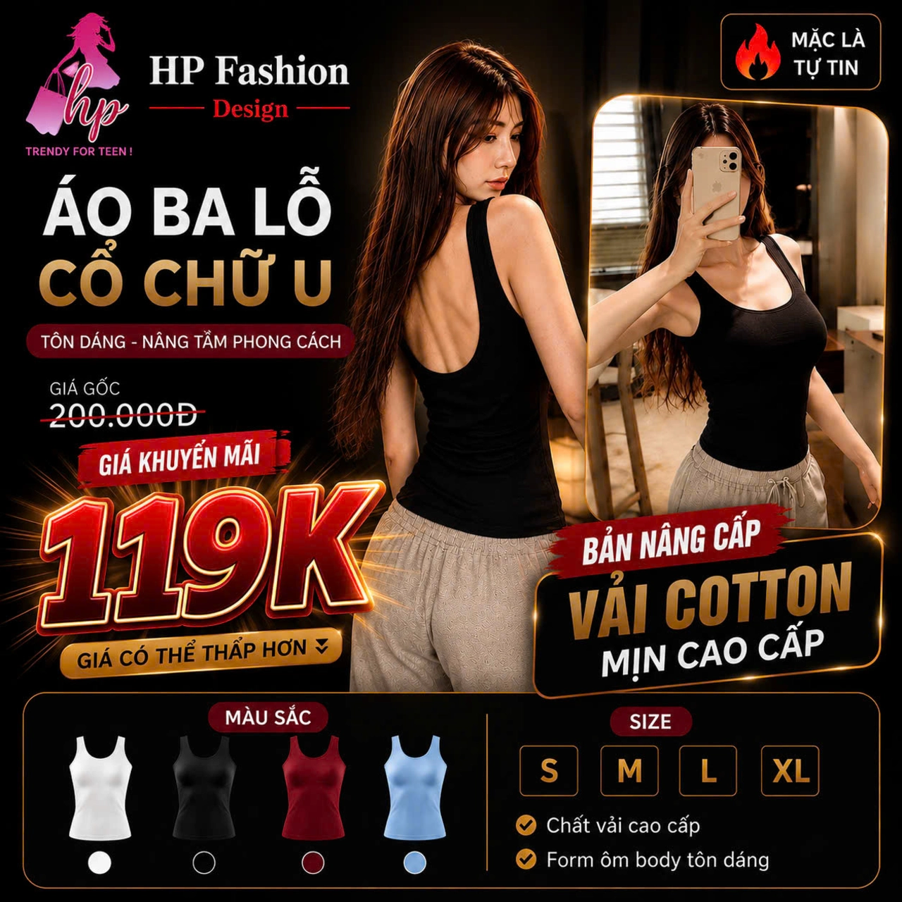 Áo 3 Lỗ hở lưng  phom dài ôm body, áo 2 dây kiểu nữ cổ u mùa hè thun co giãn màu đen trắng nâu đi chơi tôn dáng sang chảnh A28